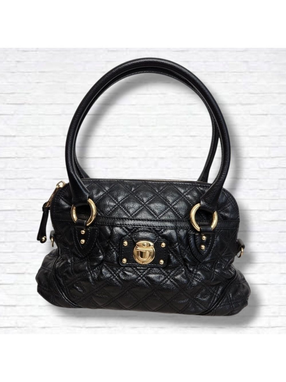Marc Jacobs "Margot" Black with Gold Hardware Quilted Calfskin Leather Bag